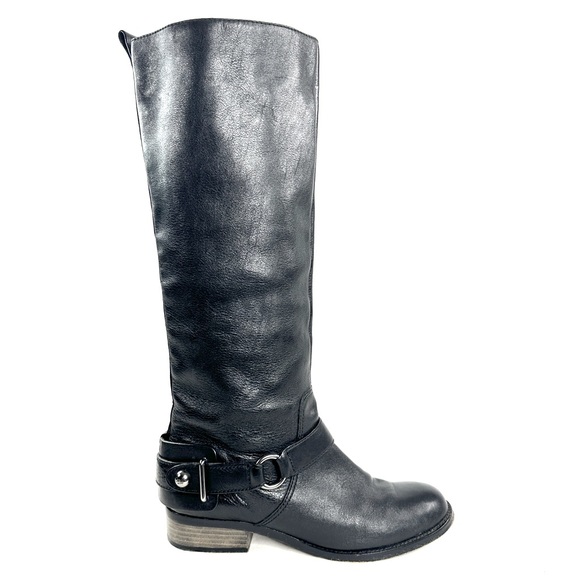 Coach Natalie Women Size 8 Black Leather Riding Boot Harness Knee High Pull On - Picture 1 of 10